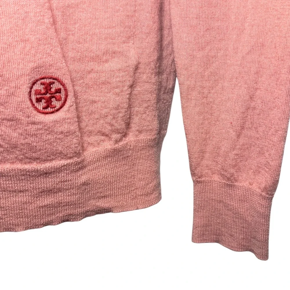 Tory Burch Crewneck Sweater Dusty Rose Pink Button Back Womens Medium Logo